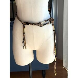 Vintage Natural Glam Rope Belt Hammered Copper Detail Bronze Metallic 60" Long